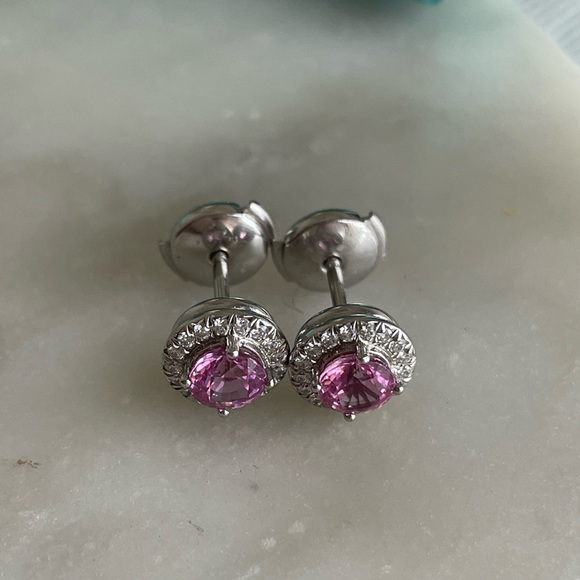 Tiffany & CO Soleste Pink Sapphire & Diamond earrings. - Picture 2 of 9